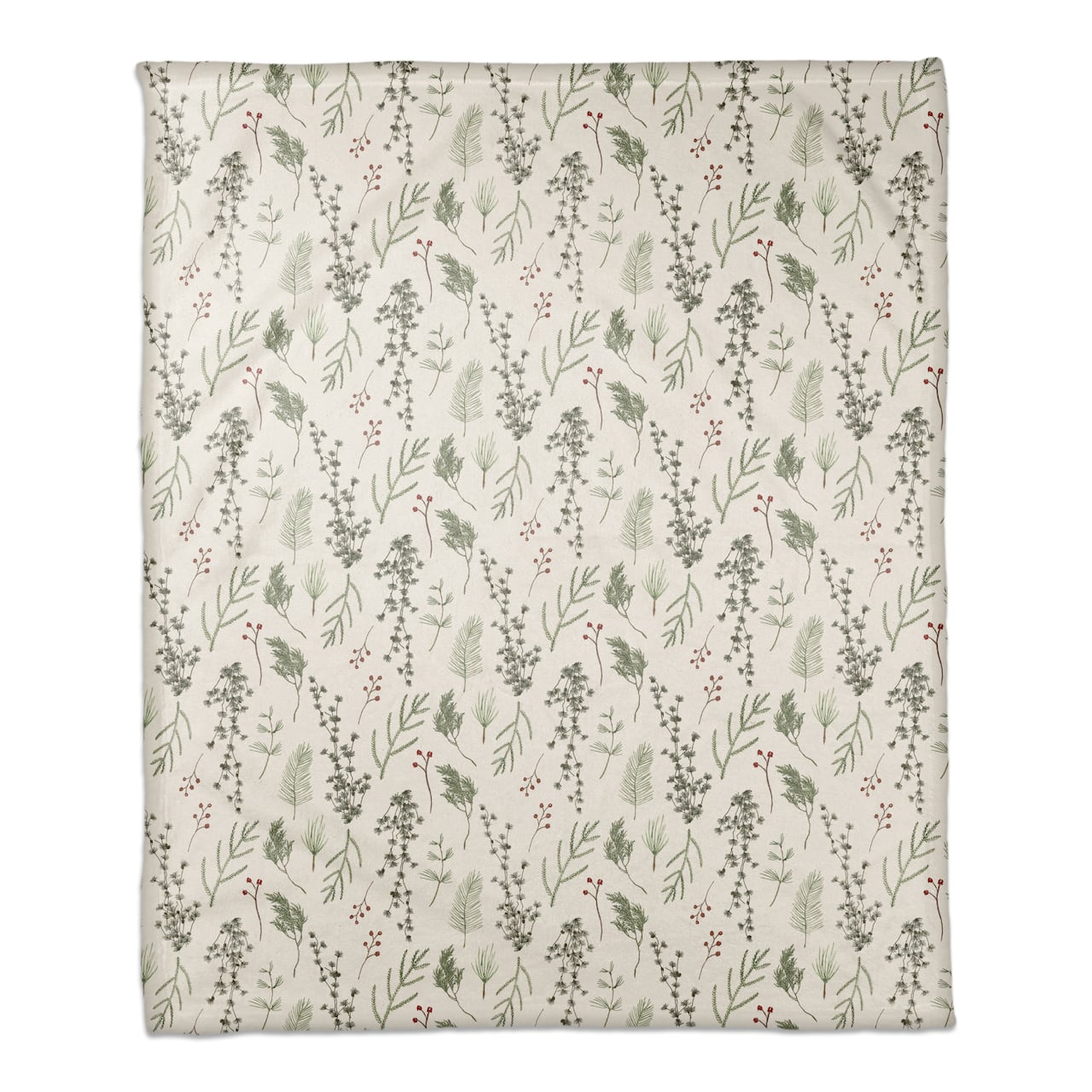 Pine Greenery on White Coral Fleece Blanket